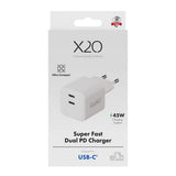 X2O 45W GaN Vegglader m. 2x USB-C - Hvit