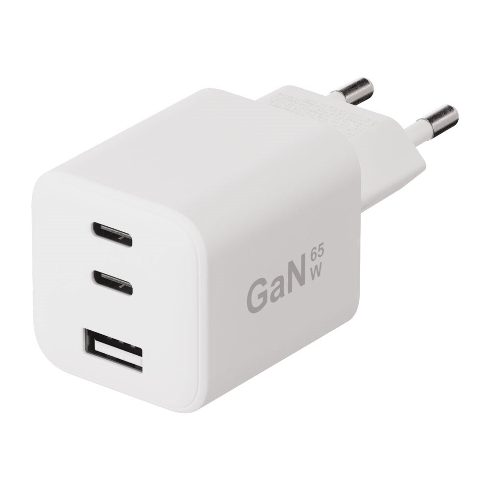X2O 65W GaN Vegglader m. 2x USB-C & 1x USB-A - Hvit