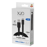 X2O Longlife 60W USB-A til USB-C Kabel - 1m - Svart