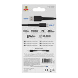 X2O Longlife 60W USB-A til USB-C Kabel - 2m - Svart
