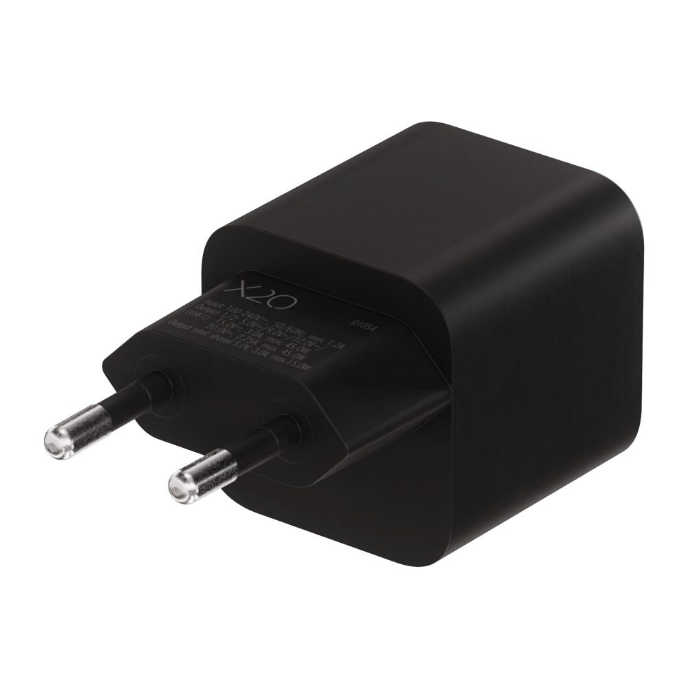 X2O 45W GaN Vegglader m. 2x USB-C - Svart