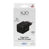 X2O 45W GaN Vegglader m. 2x USB-C - Svart