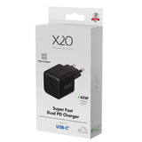 X2O 45W GaN Vegglader m. 2x USB-C - Svart