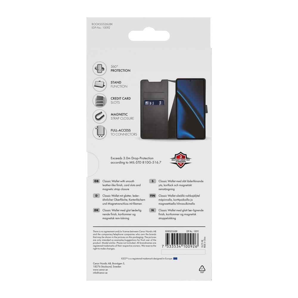 Samsung Galaxy S26 Ultra X2O Classic Wallet Flip Deksel - Svart