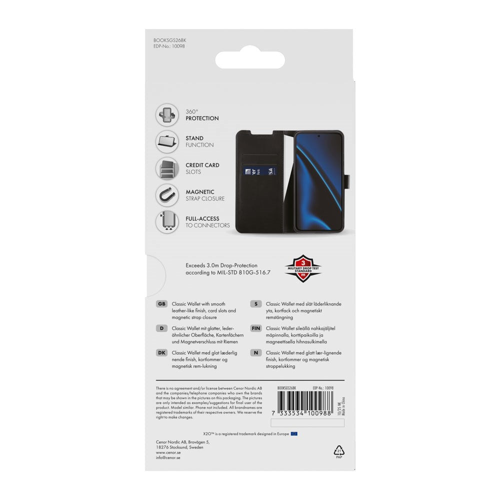 Samsung Galaxy S26 X2O Classic Wallet Flip Deksel - Svart