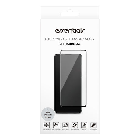 iPhone 12 Pro Max Essentials Herdet Skjermbeskyttelsesglass – Gjennomsiktig / Svart Kant