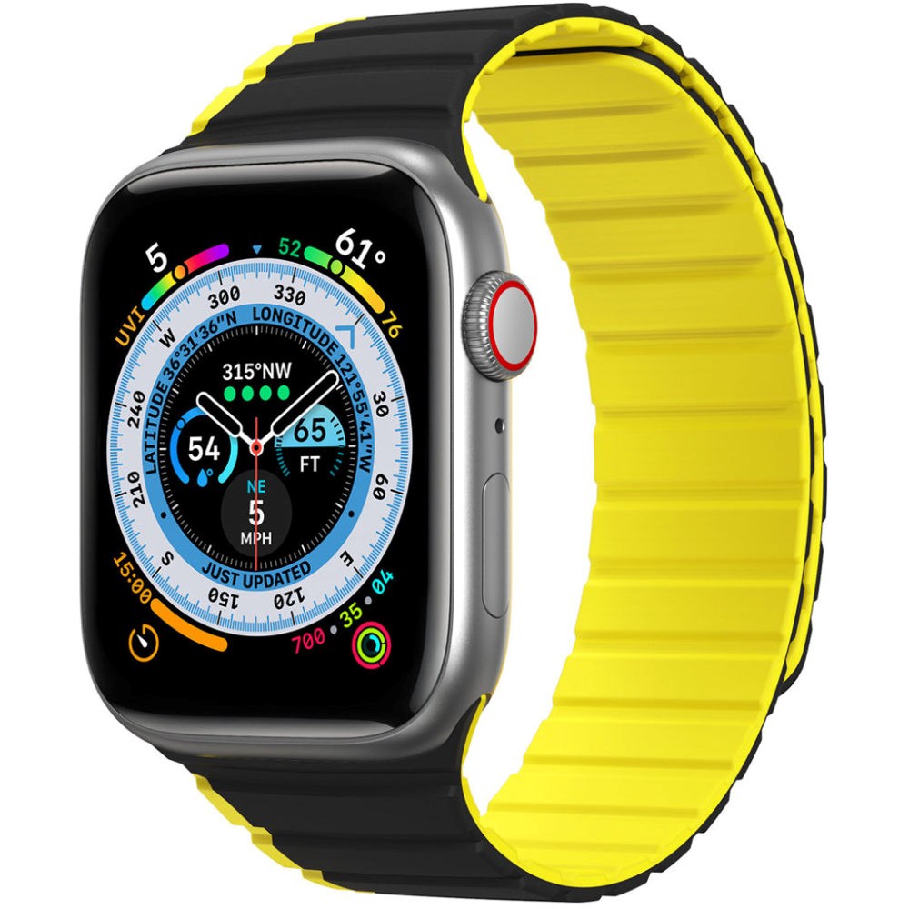 Apple Watch (42/44/SE/45/46/49mm) Dux Ducis LD-Series Silikon Klokkerem m. Magnetisk Lukking - Svart / Gul