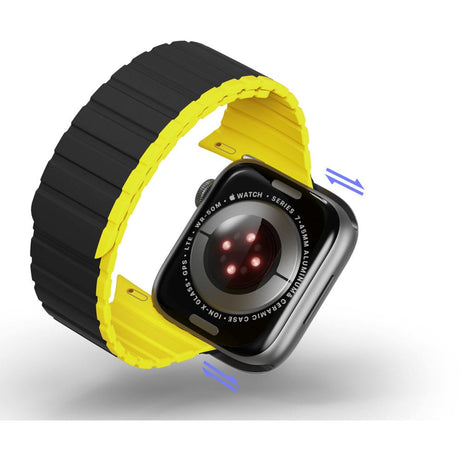 Apple Watch (42/44/SE/45/46/49mm) Dux Ducis LD-Series Silikon Klokkerem m. Magnetisk Lukking - Svart / Gul