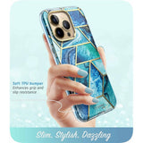 iPhone 14 Pro Max i-Blason Cosmo Marble Deksel m. Skjermbeskytter - Ocean Blue