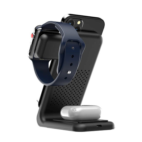 Tech-Protect A20 3-in-1 Trådløs Ladestasjon - 15W - Apple Watch, AirPods & Smartphone - Svart