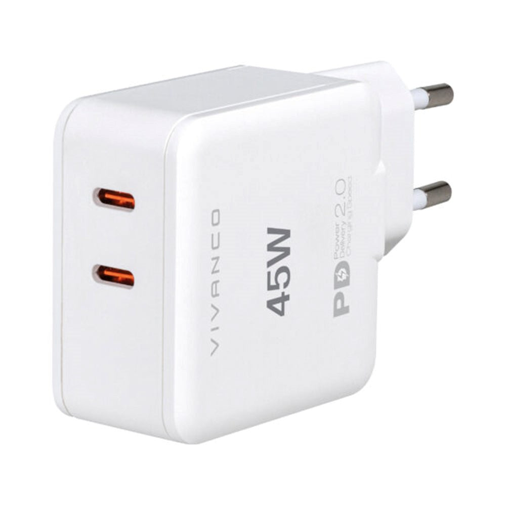 Vivanco 45W Super Fast Dual Charge Vegglader USB-C - PD (Power Delivery) - Hvit