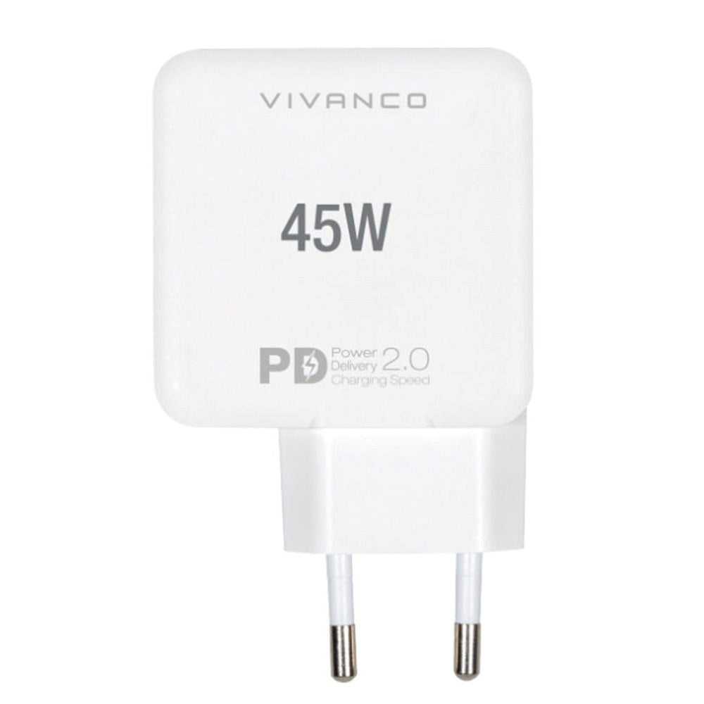 Vivanco 45W Super Fast Dual Charge Vegglader USB-C - PD (Power Delivery) - Hvit