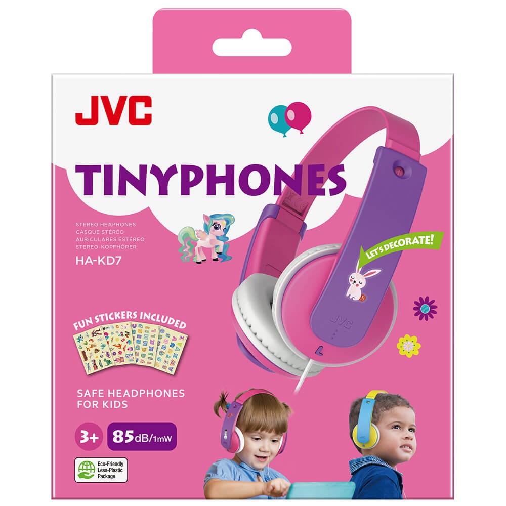 JVC Tinyphones HA-KD7 Barnehodesett Med Klistremerker - Max. 85dB - Rosa / Lilla