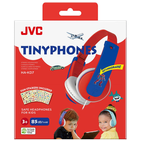 JVC Tinyphones HA-KD7 Barnehodesett Med Klistremerker - Max. 85dB - Rød / Blå