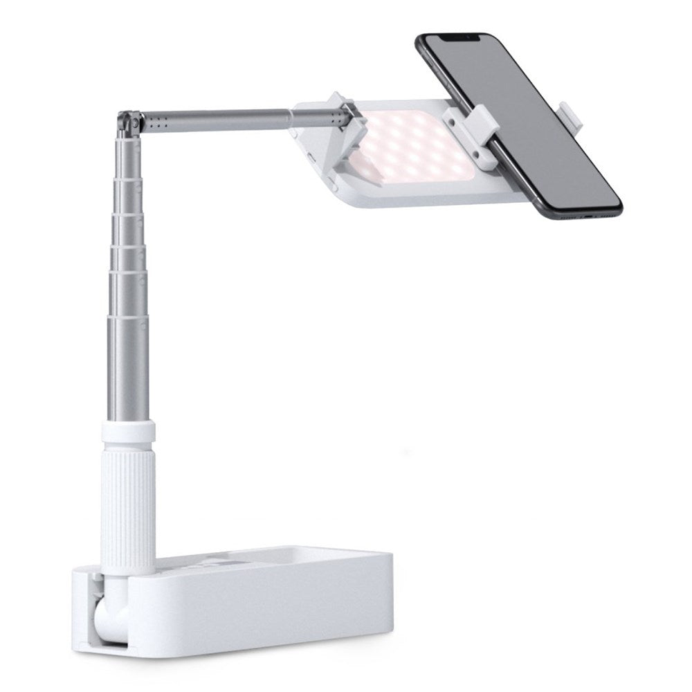 4smarts Selfiestativ med LED Lampe og Bluetooth Fjernkontroll - Hvit