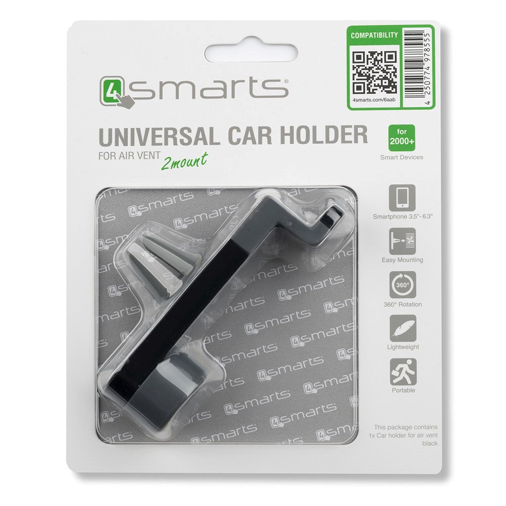 4smarts Car Air Vent Mobilholder for Bil - Max Mobil: 50 x 85mm - Grå / Svart