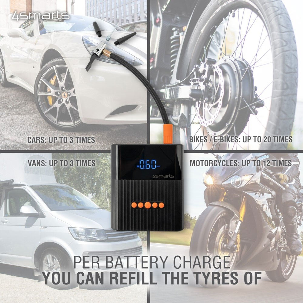 4smarts PitStop+ 8800mAh Powerbank med Kompressor & Lommelykt - Svart