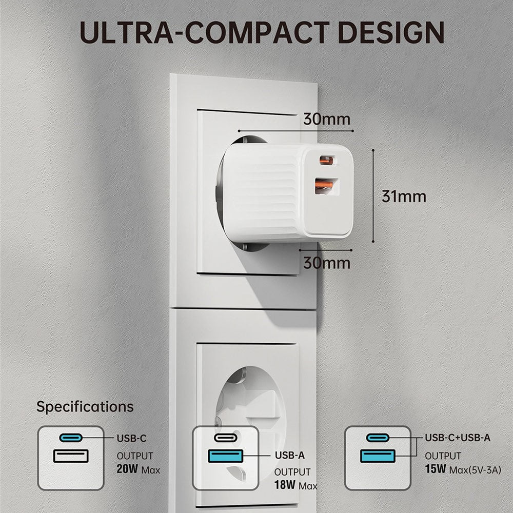 4Smarts VoltPlug Duos 20W Vegglader - 1 x USB-A QC & 1 x USB-C PD - Hvit