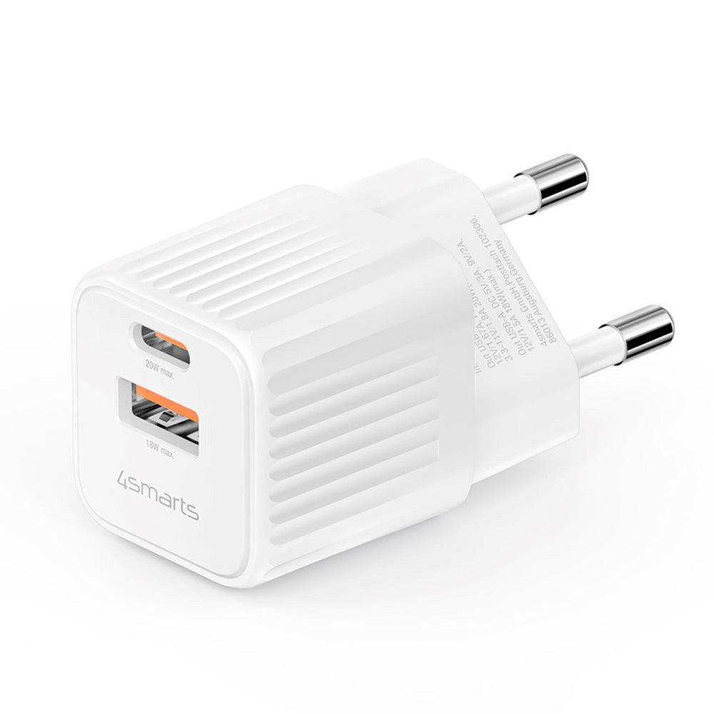 4Smarts VoltPlug Duos 20W Vegglader - 1 x USB-A QC & 1 x USB-C PD - Hvit