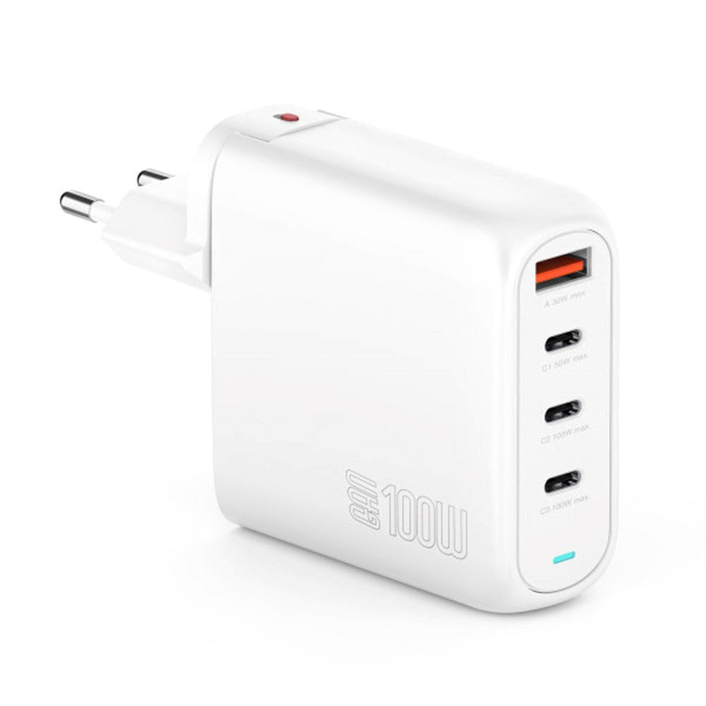 4smarts 100W PD Charger GaN Flex Pro - Vegglader med 1 x USB-A og 3 x USB-C - Hvit