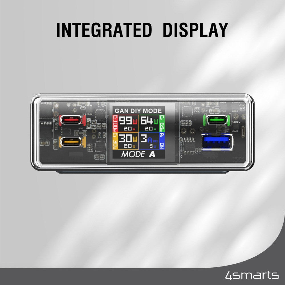 4smarts Lucid GaN DIY Mode Desktop Lader - 210W / 3x USB-C & 1x USB-A - Grå