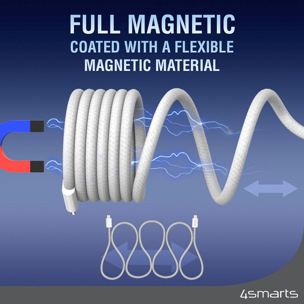4smarts Magnetisk USB-C til USB-C Kabel 100W PD - 1.5m - Hvit