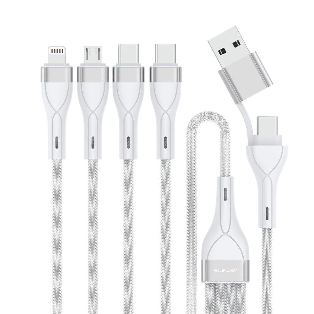 4smarts 4in2 15W Multi-Charging Kabel - 2 x USB-C / Lightning / Micro USB 120cm - Hvit