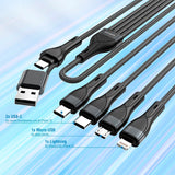 4smarts 4in2 15W Multi-Charging Kabel - 2 x USB-C / Lightning / Micro USB 120cm - Svart