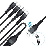 4smarts 4in2 15W Multi-Charging Kabel - 2 x USB-C / Lightning / Micro USB 120cm - Svart