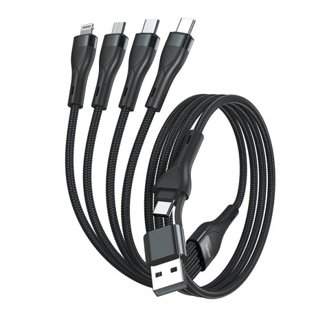 4smarts 4in2 15W Multi-Charging Kabel - 2 x USB-C / Lightning / Micro USB 120cm - Svart