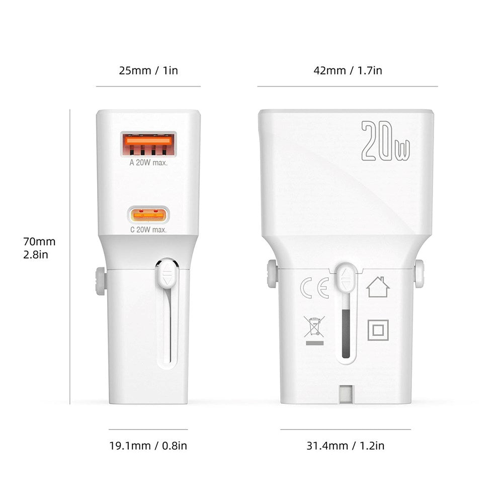 4smarts World Reiseadapter m. 1 x USB-A & 1 x USB-C - Hvit