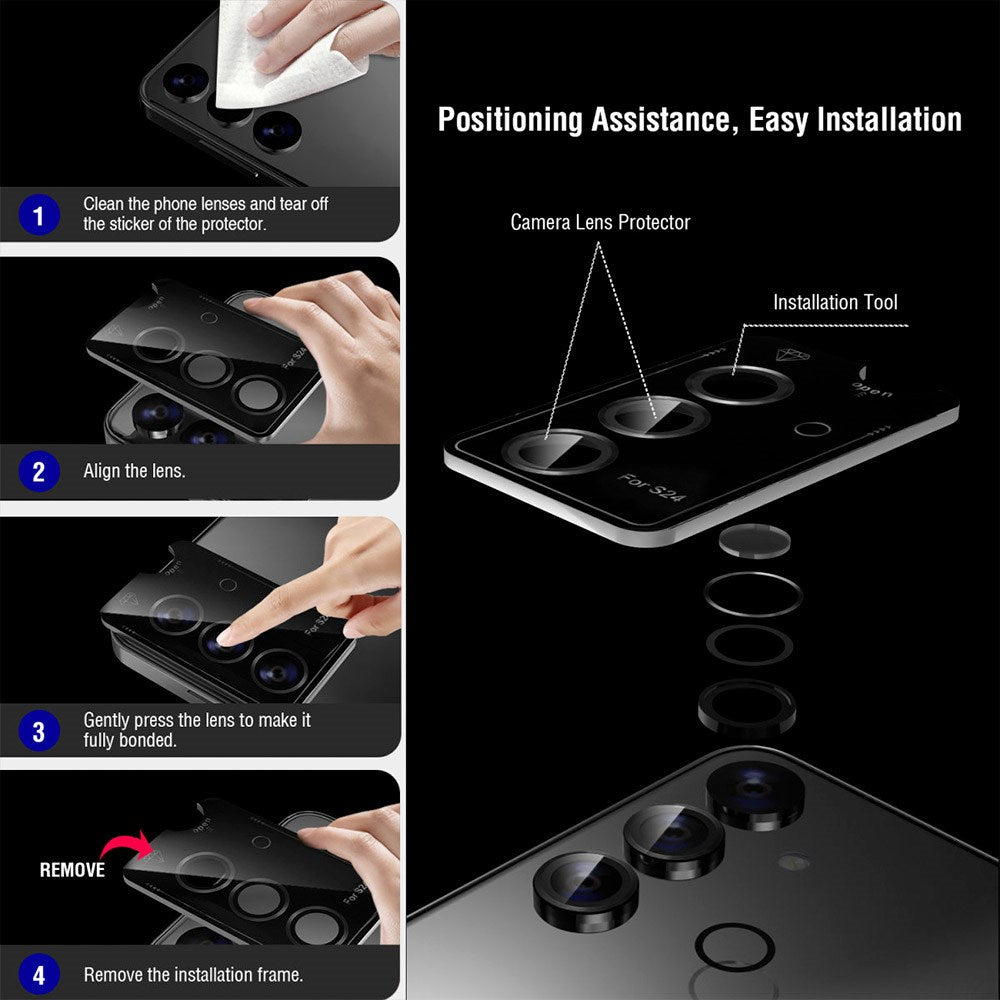 Samsung Galaxy S24 4Smarts StyleGlass Kameralinse Beskyttelsesglass - 3 stk. - Gjennomsiktig / Svart / Grå