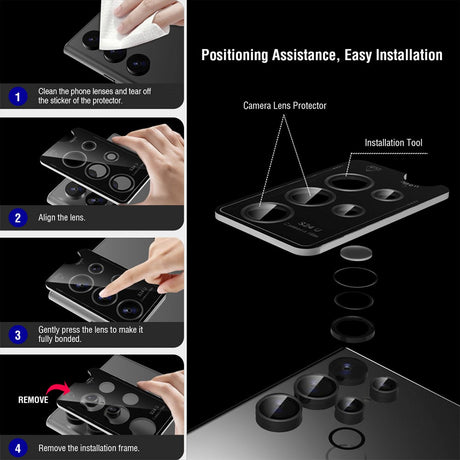 Samsung Galaxy S24 Ultra 4Smarts StyleGlass Kameralinse Beskyttelsesglass - 3 stk. - Gjennomsiktig / Svart / Grå