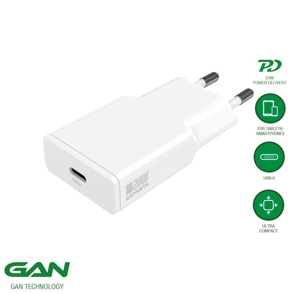 4Smarts PD Slim Vegglader GaN 20W med USB-C - Hvit