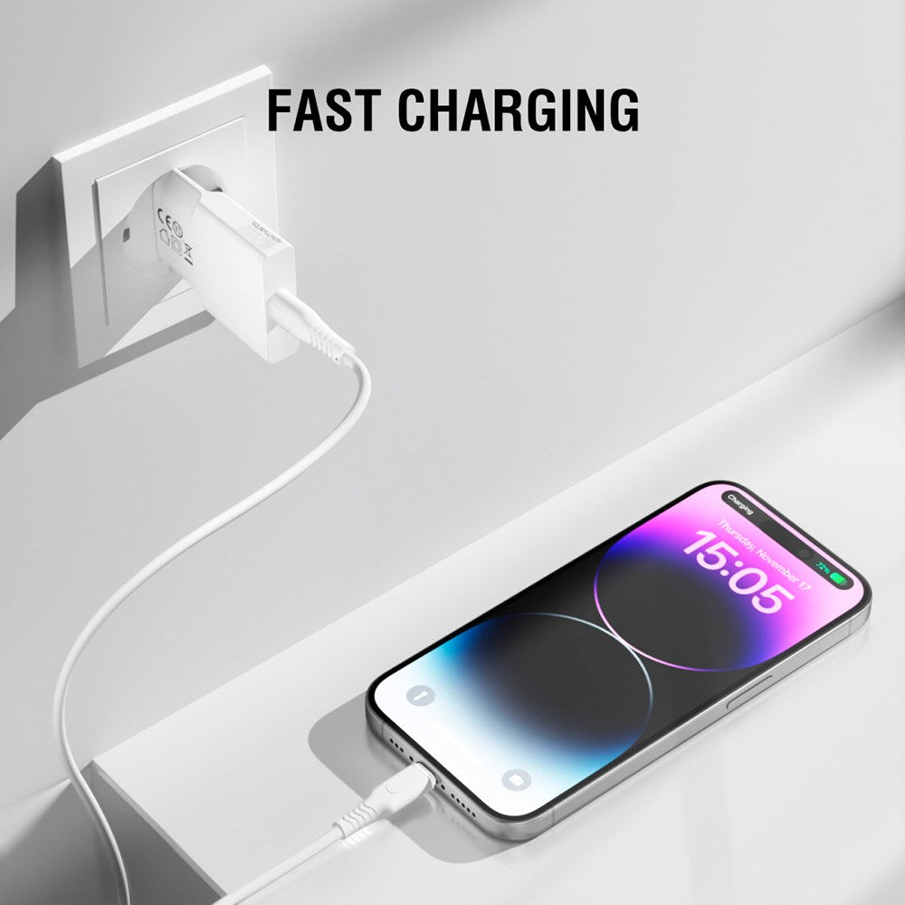 4Smarts PD Slim USB-C Vegglader 20W GaN m USB-C Kabel - Hvit