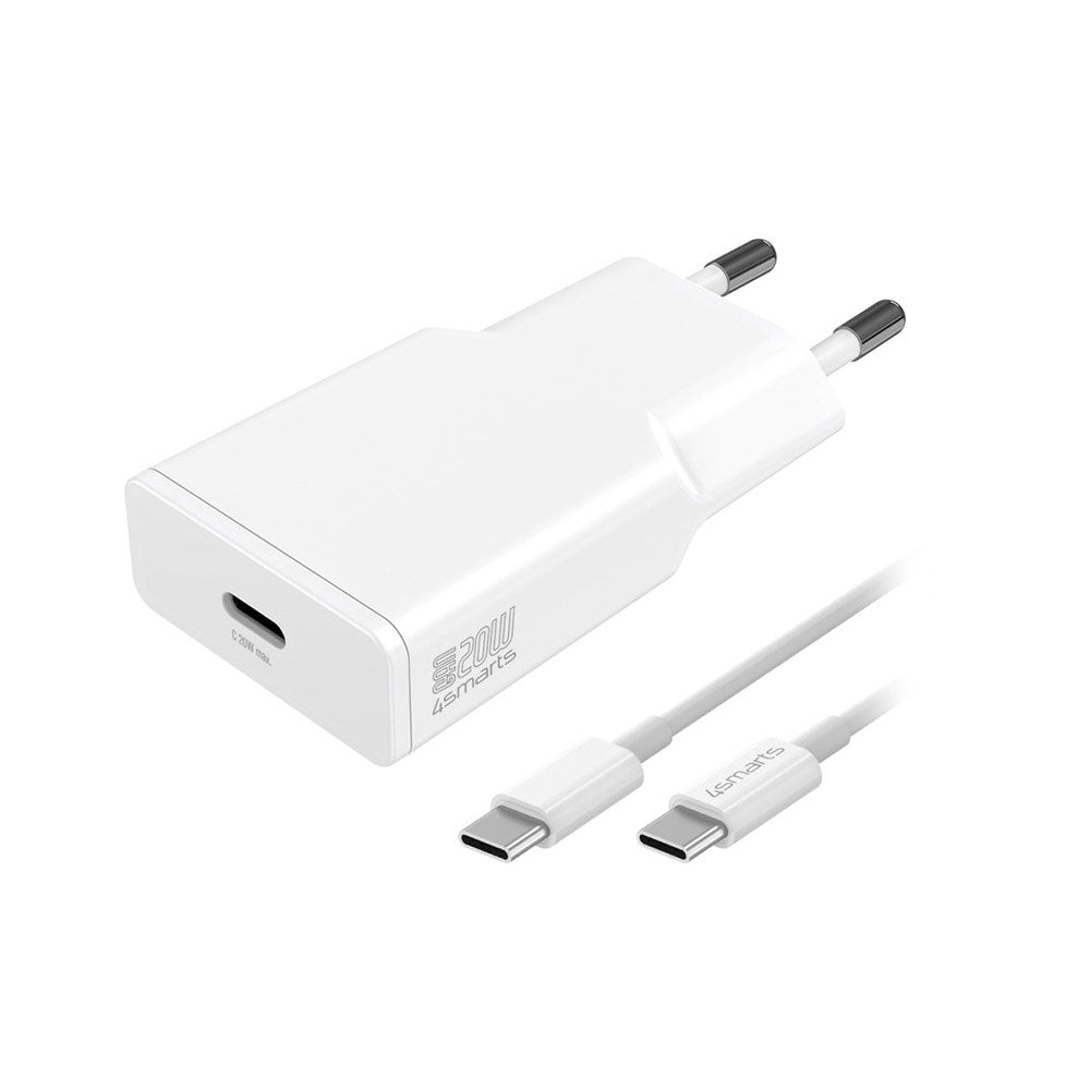 4Smarts PD Slim USB-C Vegglader 20W GaN m USB-C Kabel - Hvit