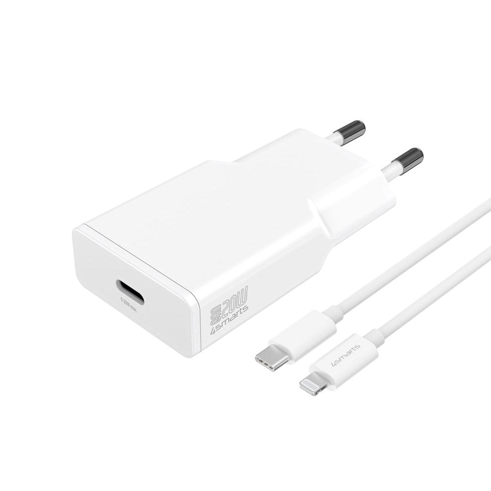 4smarts - Vegglader USB-C til Lightning Kabel - 20W / 1.5m - Hvit