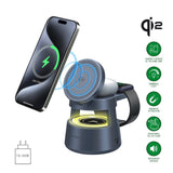 4smarts 3-i-1 Trådløs Lader med Innebygd Lys & Bluetooth for Smarttelefon / Smartklokke / AirPods - MagSafe / Qi2 Kompatibel - Grå