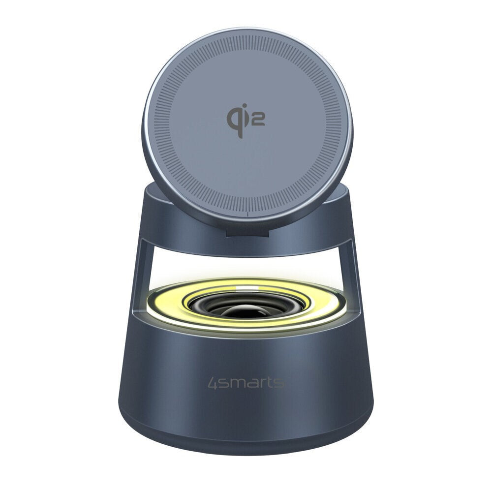 4smarts 3-i-1 Trådløs Lader med Innebygd Lys & Bluetooth for Smarttelefon / Smartklokke / AirPods - MagSafe / Qi2 Kompatibel - Grå