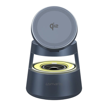 4smarts 3-i-1 Trådløs Lader med Innebygd Lys & Bluetooth for Smarttelefon / Smartklokke / AirPods - MagSafe / Qi2 Kompatibel - Grå