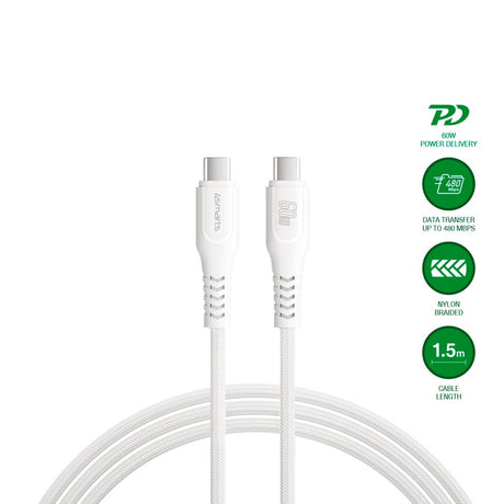 4smarts PremiumCord USB-C til USB-C Kabel 60W - 1.5 m - Hvit