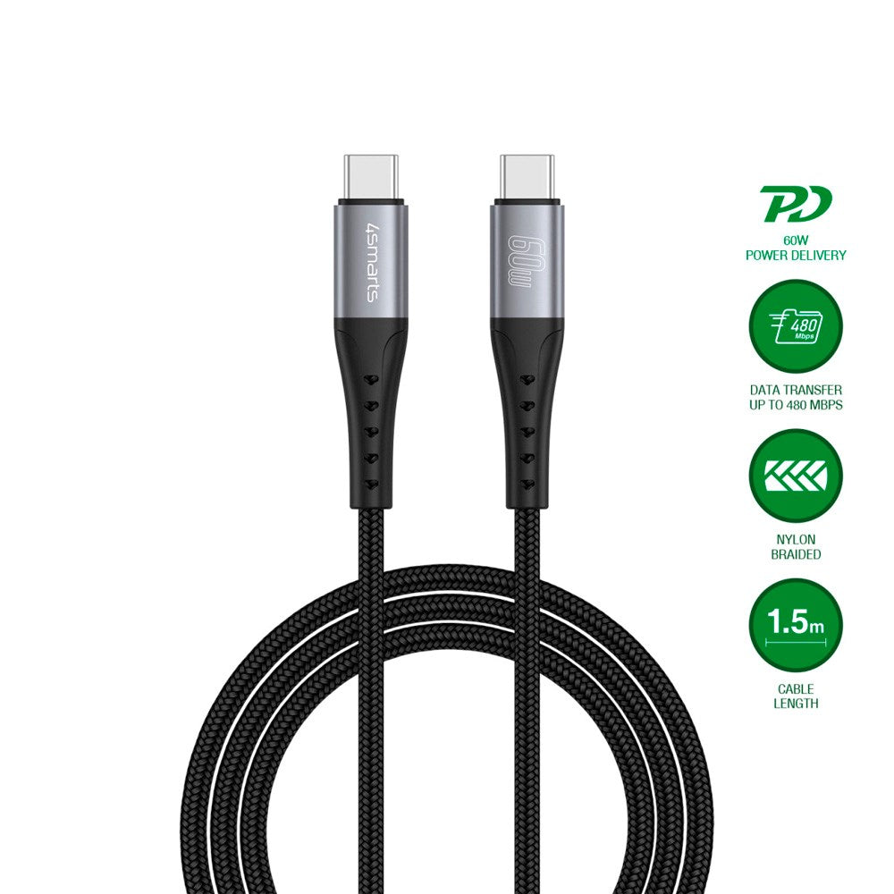 4smarts PrimeCord USB-C til USB-C Kabel 60W - 1.5 m - Svart