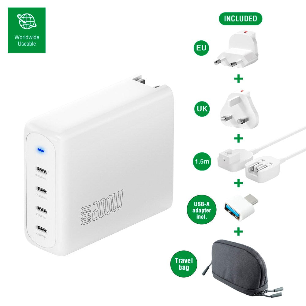 4smarts GaN Flex Pro Reise­lader 200W - 4x USB-C - Hvit