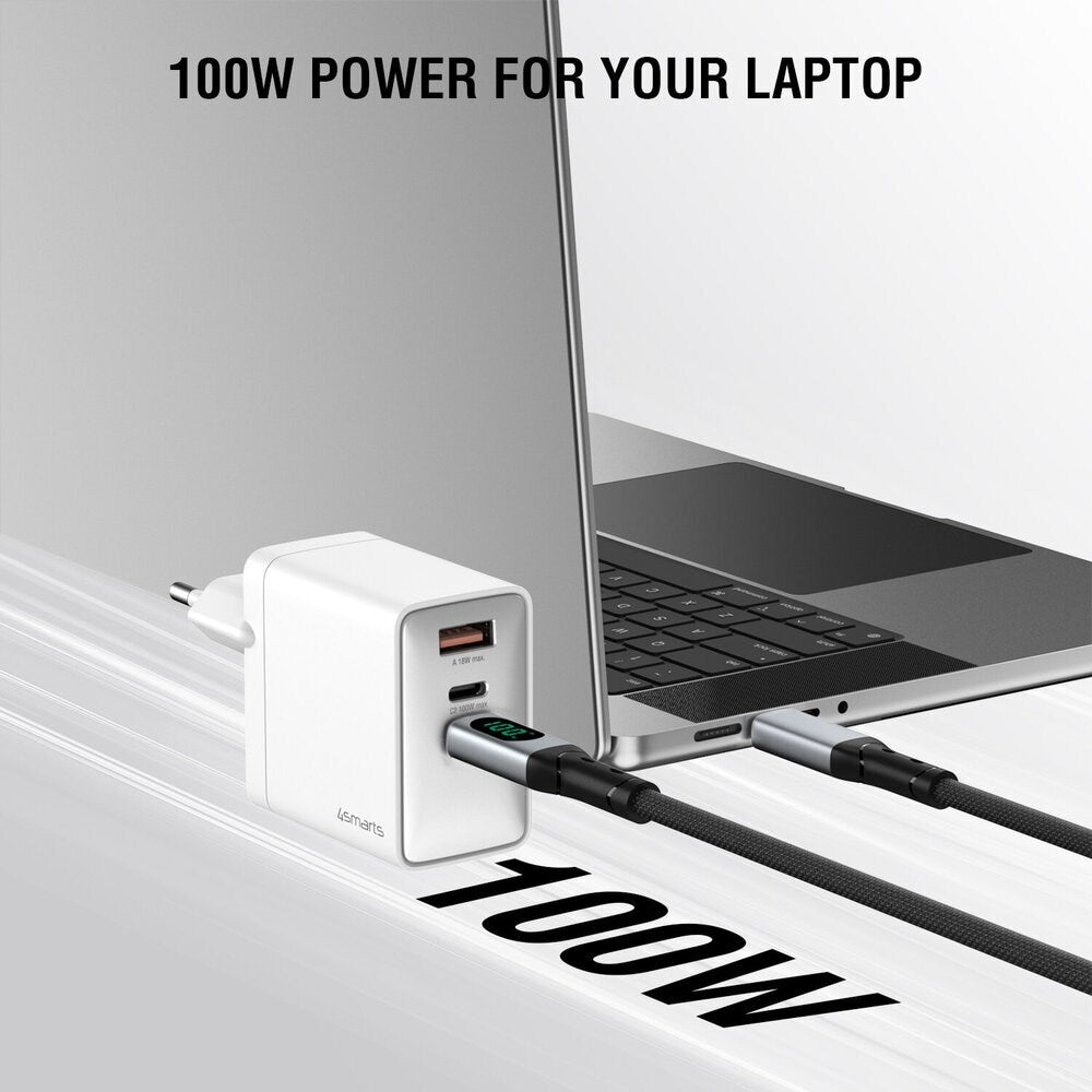 4smarts 100W Vegglader m. 1x USB-A & 2x USB-C – Hvit