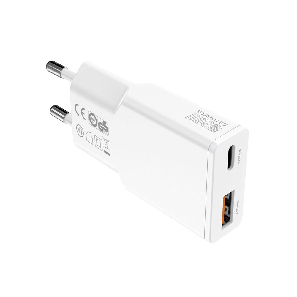 4smarts PDPlug Slim 20W Vegglader med 1 x USB-A & 1 x USB-A & Innebygd USB-C-Kabel - Hvit