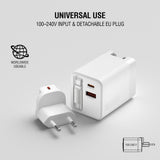 4smarts 65W Flex Jojo Vegglader med EU / US-plugg - 1 x USB-A - 1 x USB-C - 1 x USB-C Kabel - Hvit