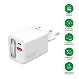 4smarts 65W Flex Jojo Vegglader med EU / US-plugg - 1 x USB-A - 1 x USB-C - 1 x USB-C Kabel - Hvit