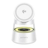 4smarts 3-i-1 Trådløs Lader med Innebygd Lys & Bluetooth for Smarttelefon / Smartklokke / AirPods - MagSafe / Qi2 Kompatibel - Hvit