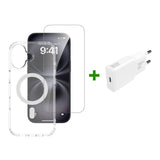 iPhone 17 4Smarts 3-i-1 Premium Starter Set - MagSafe Deksel, Skjermbeskyttelse & 20W Vegglader - Gjennomsiktig / Hvit