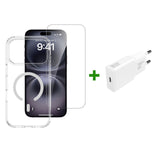 iPhone 17 Pro Max 4Smarts 3-i-1 Premium Starter Set - MagSafe Deksel, Skjermbeskyttelse & 20W Vegglader - Gjennomsiktig / Hvit